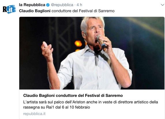 Claudio Baglioni verso la conduzione del Festival di Sanremo Claudio Baglioni verso la conduzione del Festival di Sanremo