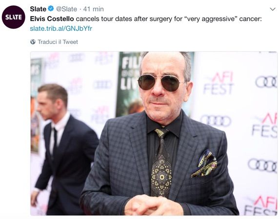 Diagnosticato un cancro a Elvis Costello che cancella il resto del tour europeo