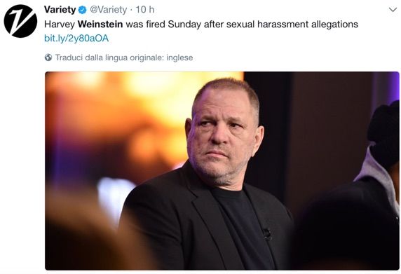Licenziato il produttore Harvey Weinstein, accusato negli Usa di molestie sessuali
